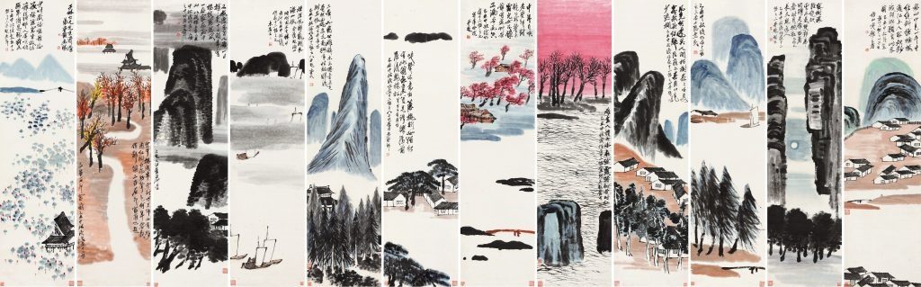 Qi Baishi (1864-1957), 1925. Set of 12 paintings, each 180 x 47 cm. . Private collection. © Qi Baishi