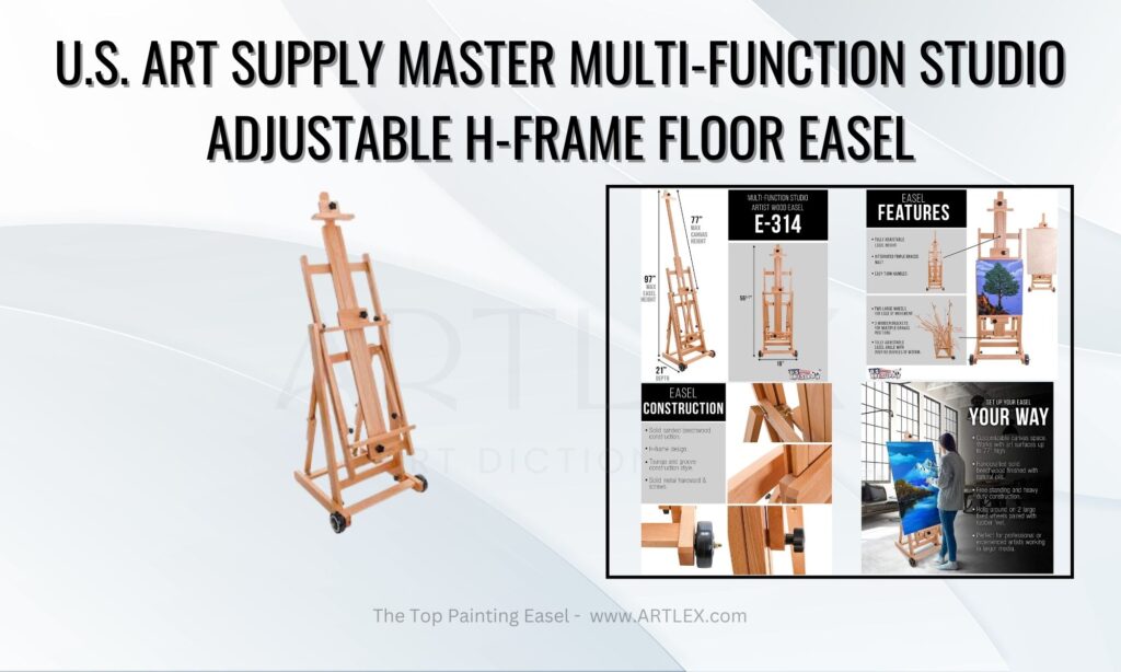U.S. Art Supply Master Multi-Function Studio Adjustable H-Frame Floor Easel