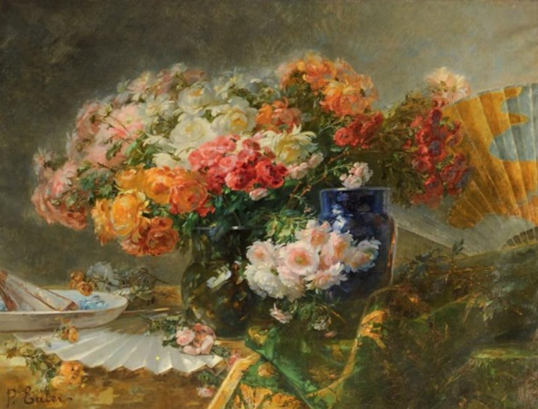  "Nature morte aux fleurs et à l'éventail" by Pierre Nicolas Euler