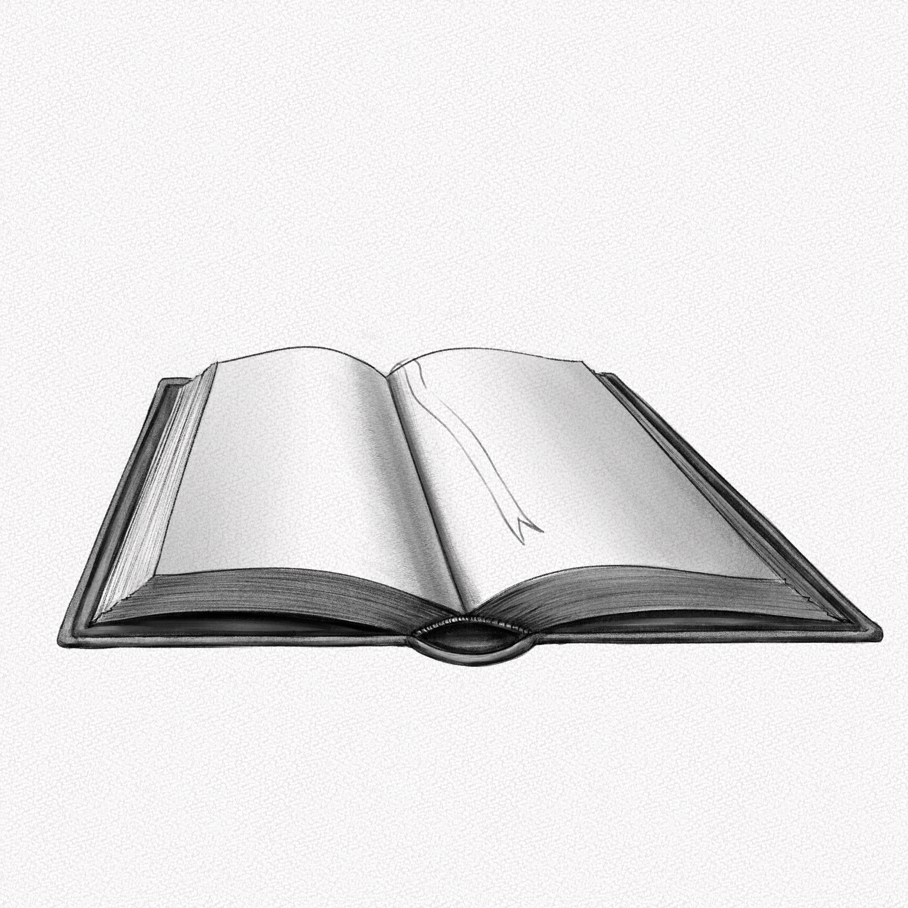 How to draw a book - completed outline of an open book in