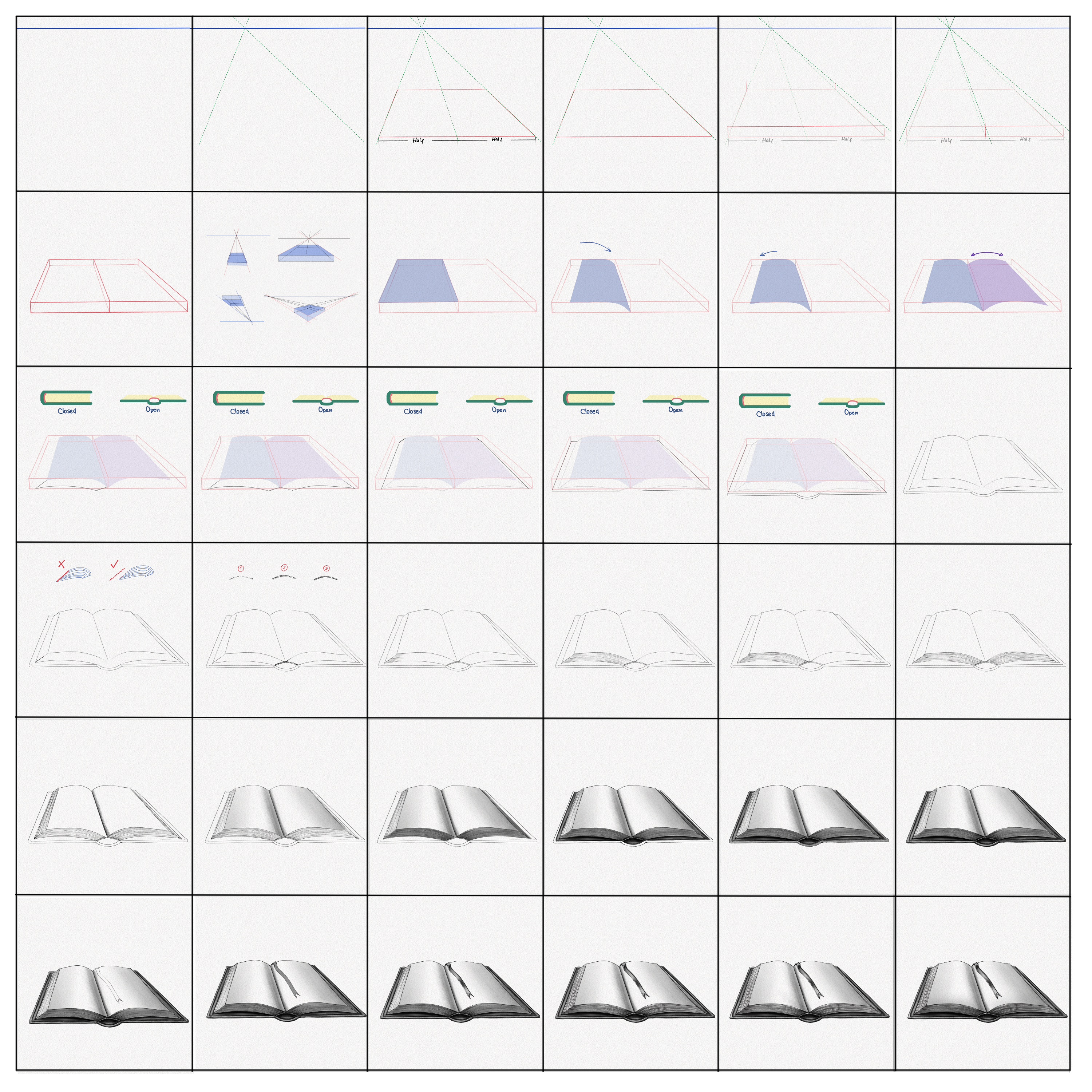 How to Draw a Book in Perspective- Open and Closed