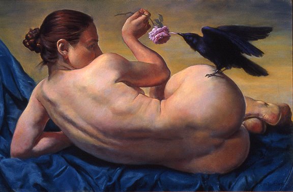 "Young woman with a Raven" by Ron Monsma