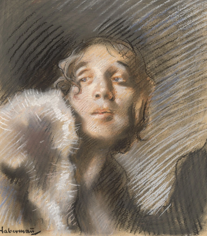 "Portrait of a lady with a fur stole" by Hugo von Habermann
