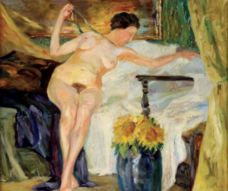 "Reclining Nude with Sunflowers" by Hugo von Habermann