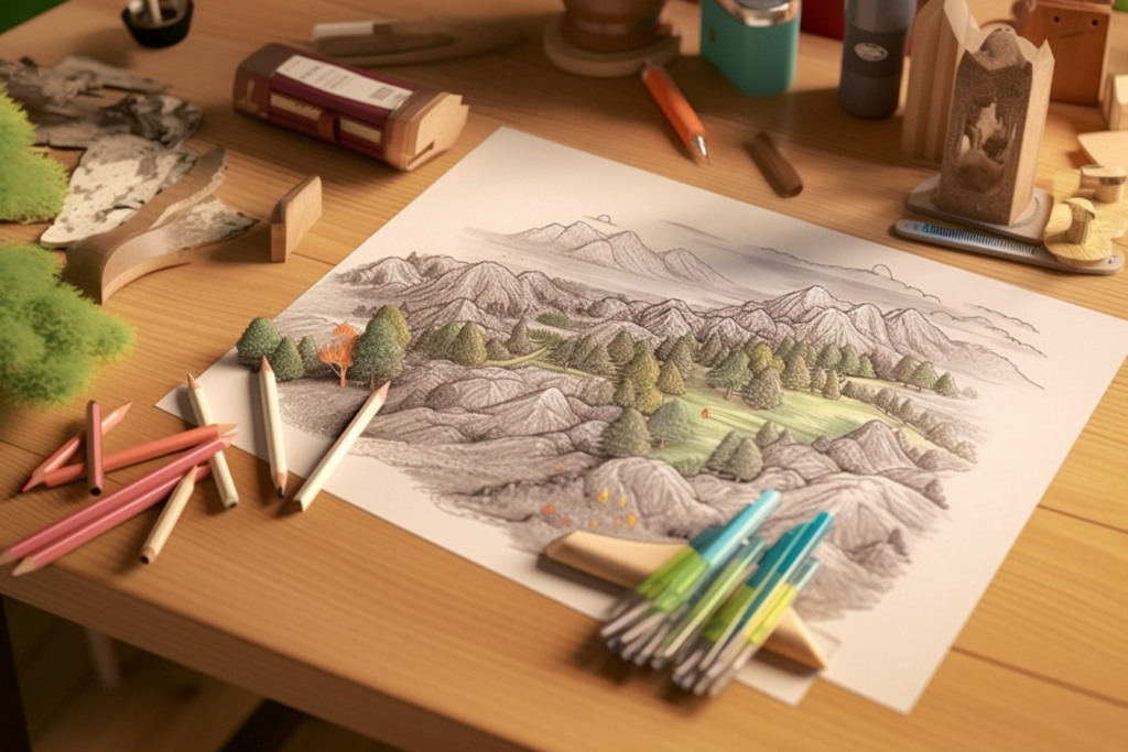 Page de coloriage de paysage terminée