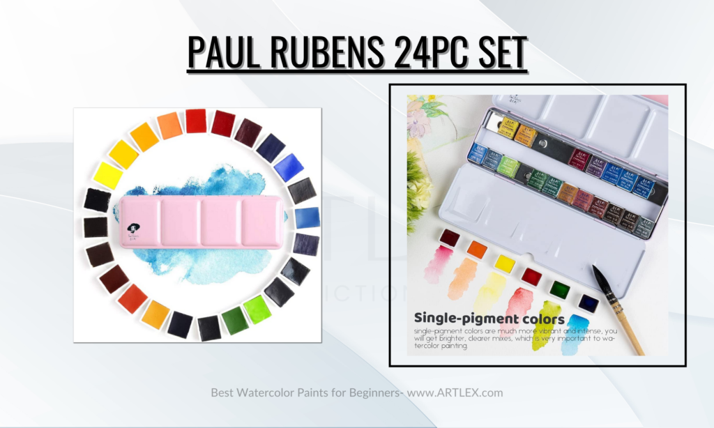 Paul Rubens Artist Grade Watercolor Paint Set, 24 Colors with Portable Box  for Artists, Beginners, Hobbyists, Art Paints, Gift for illustrtor 