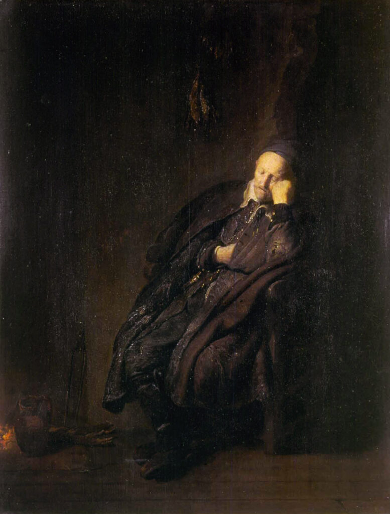 An Old Man Asleep By The Fire (perhaps Typifying ‘Sloth’) By Rembrandt - 1629